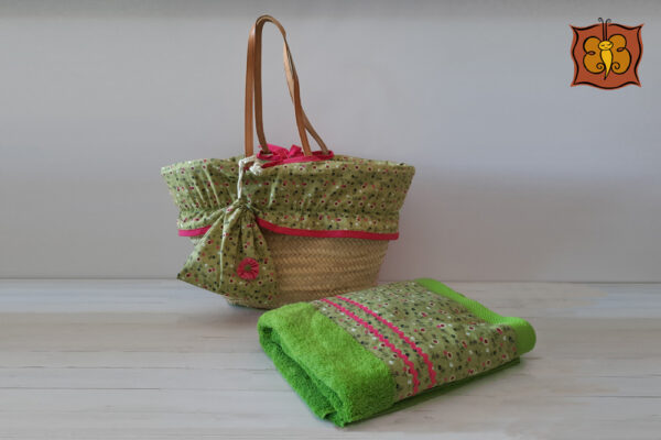 Conjunto toalla grande + capazo todo forrado + saquito de regalo - Imagen 3