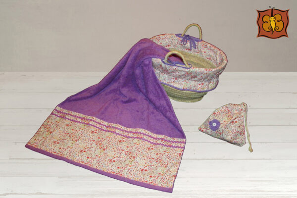 Conjunto toalla mediana + capazo mediano todo forrado + saquito de regalo - Imagen 2