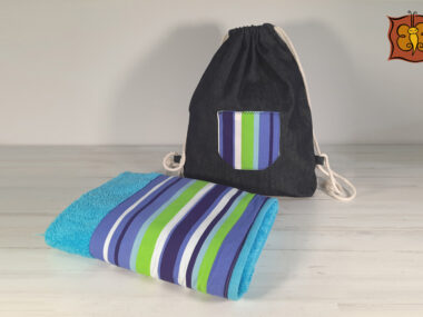 Mochila vaquera + toalla ducha decorada